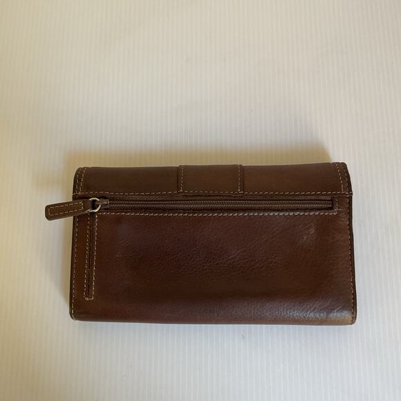 Y2K Brown Genuine Leather Checkbook Wallet Vintage 90s–2000s - Picture 2 of 8